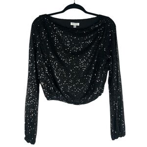 Urban Social Black Sequin Special Occasion Cocktail Long Sleeve Top Size XS